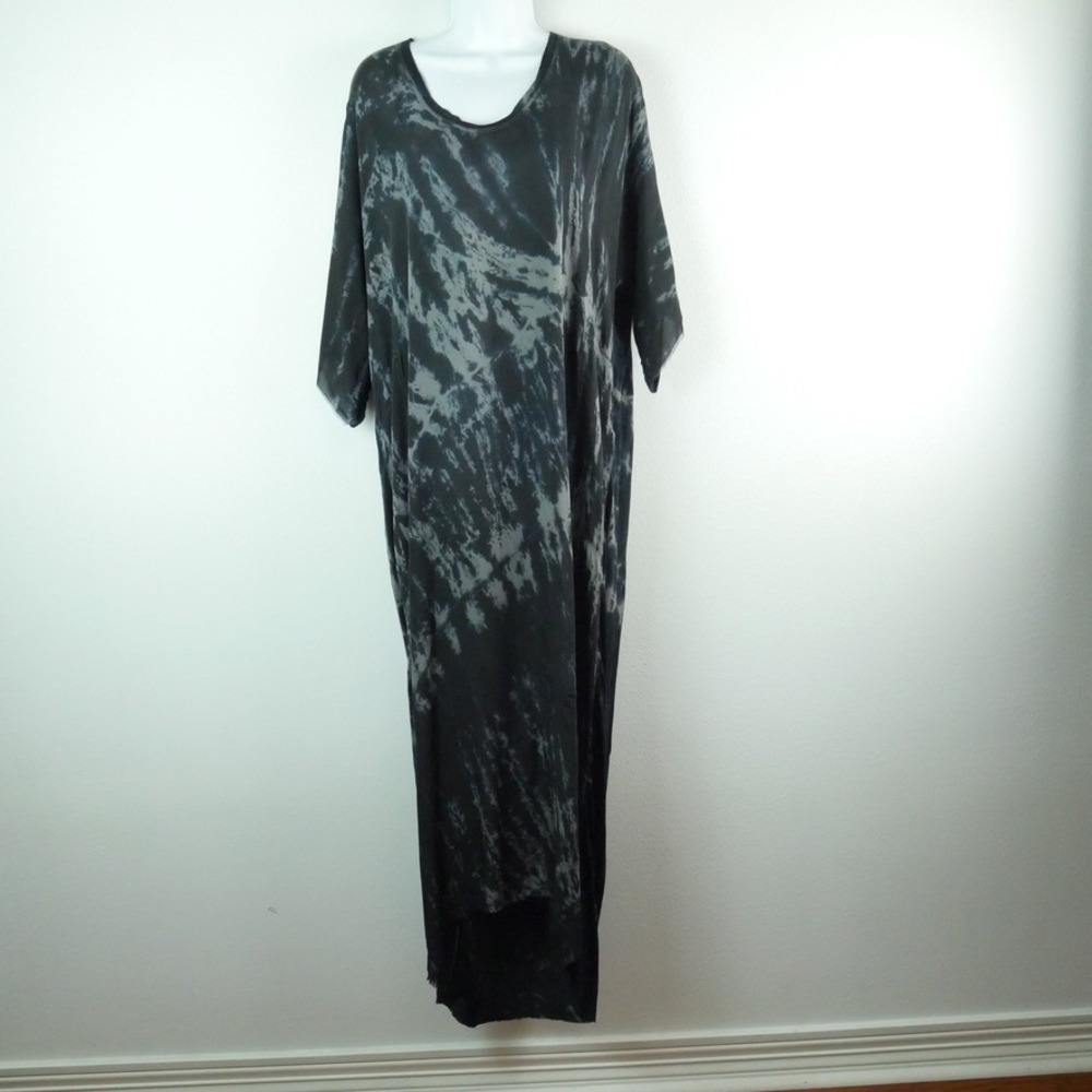 Raquel Allegra Tie Dye Silk Rayon Maxi Dress Black Grey High Low 1 Small Boho